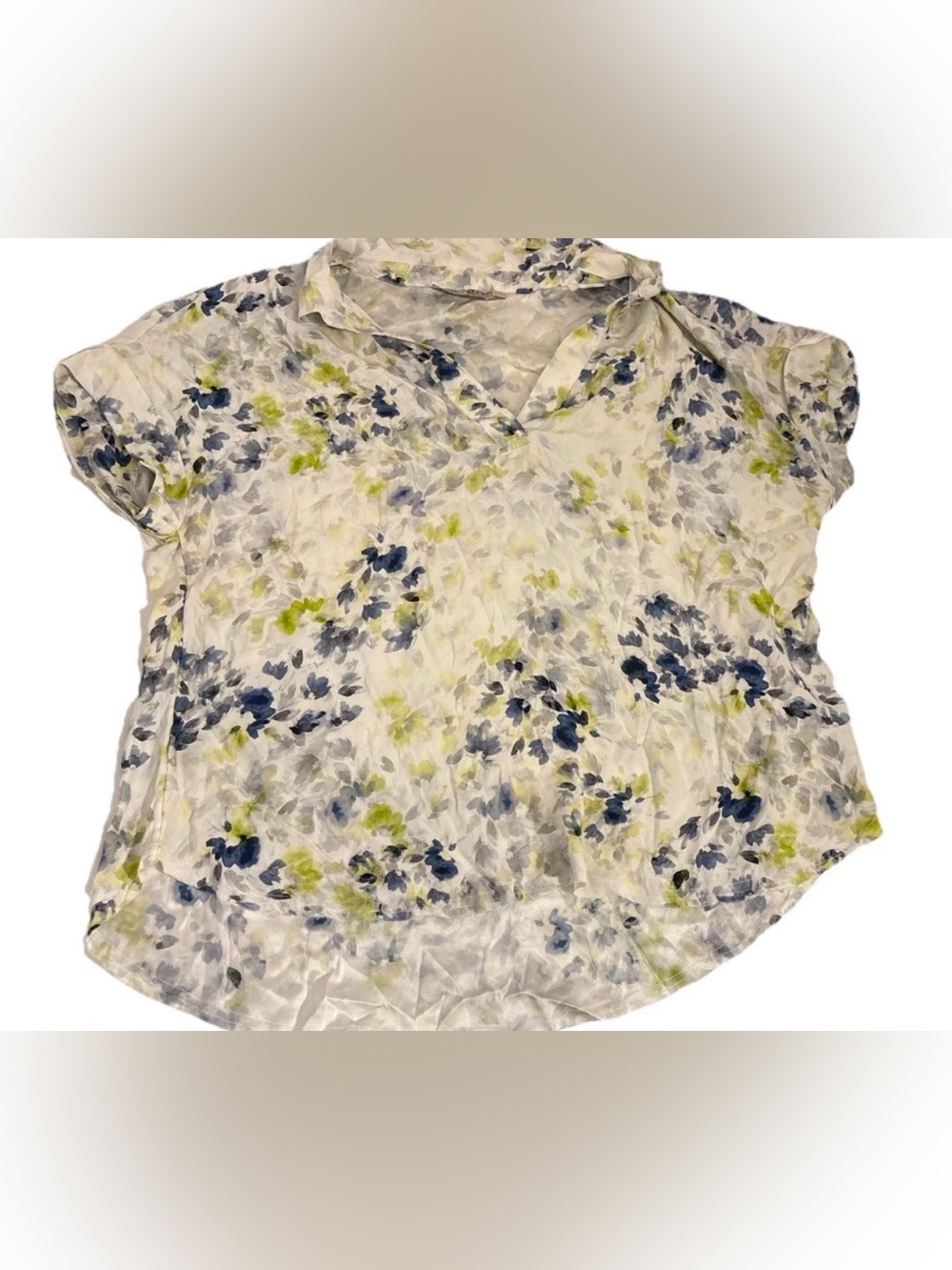 Go Silk Washable Silk Blouse L Multicolor Watercolor Floral Button Down Artsy